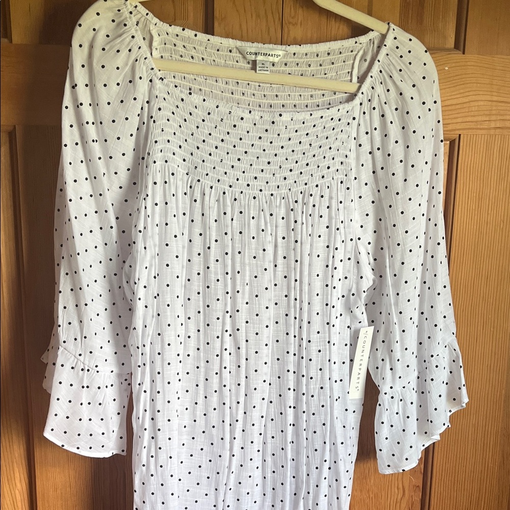 Counterparts White and Black Polka Dot Blouse